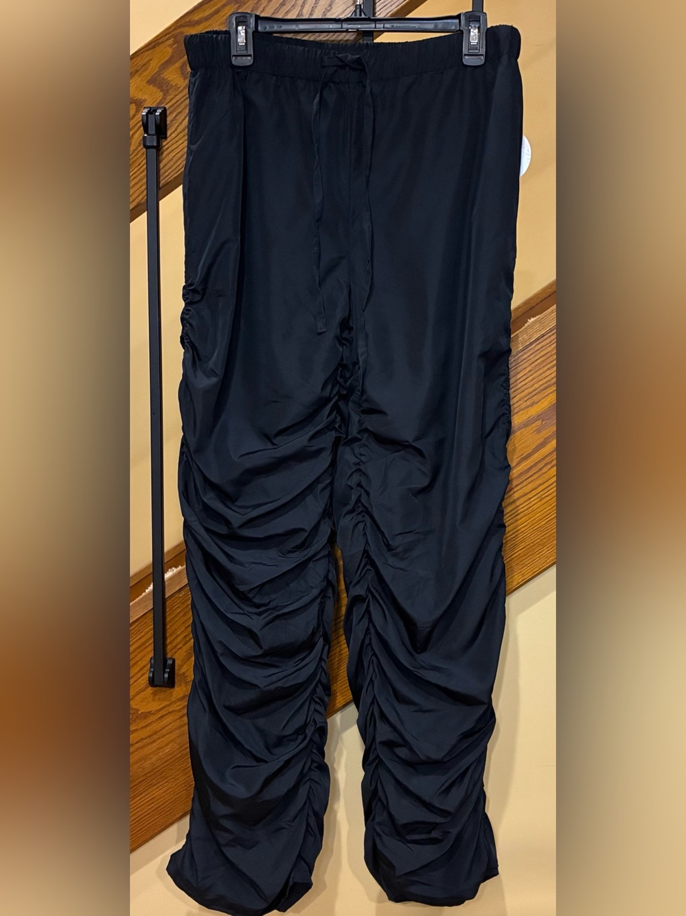 Jolie & Joy Pants Joggers Ruched Drawstring Elastic Waist Straight Leg Blk.SZ.XL